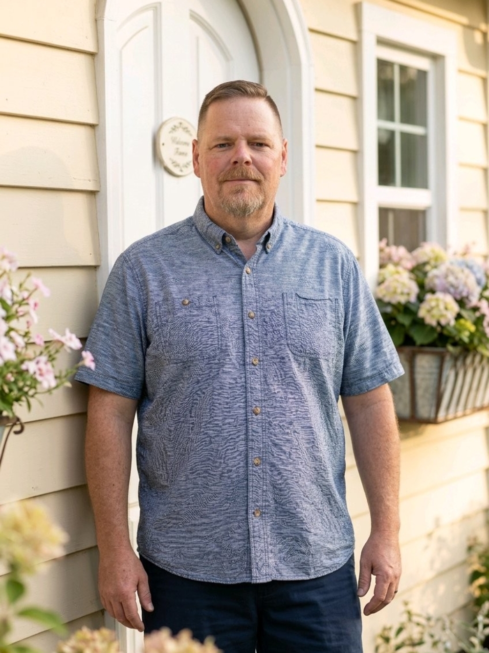 Duluth Trading Co. Short-Sleeve Button-Down Shirt in Heather Blue